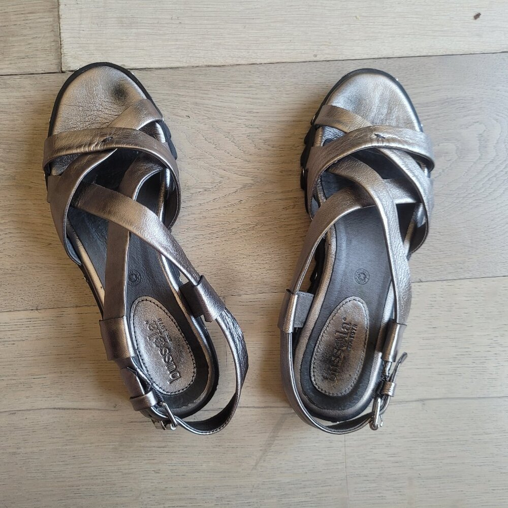 Bussola EU Size 38 Gunmetal Authentic Leather Sole Studs Adjustable Buckle AS IS